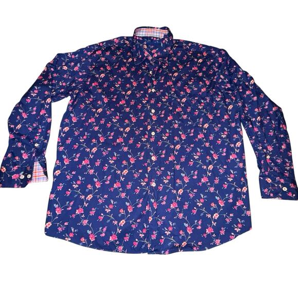 Alan Flusser Shirt Men’s XXL Blue Pink Button Up Floral Long Sleeve EUC - Picture 1 of 10